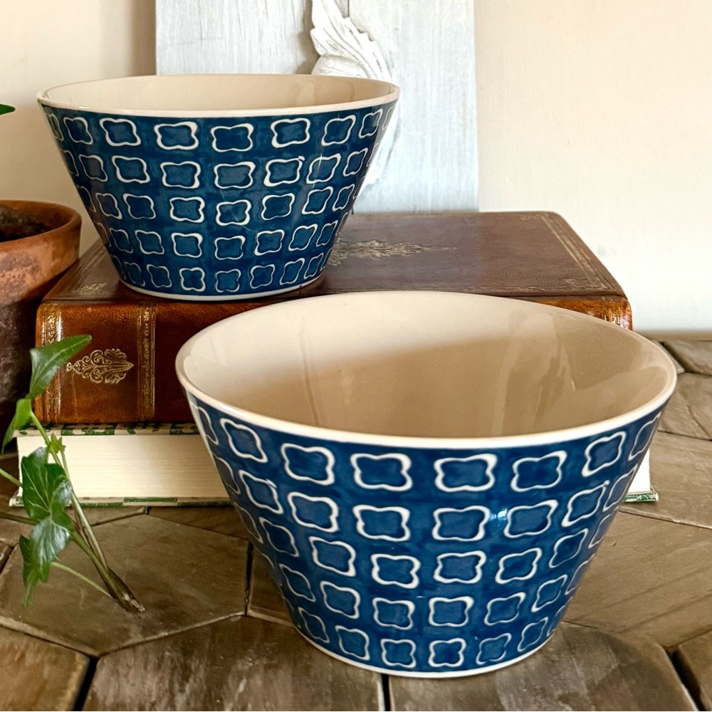 Threshold Set/2 “Mer Blue” Stoneware Bowls,
Blue & Cream, 6.25” - Picture 3 of 5